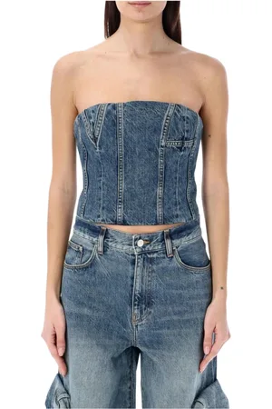 AMIRI Koszulki, Kobieta, Niebieski, L, Denim, Indigo Denim Gorset Top