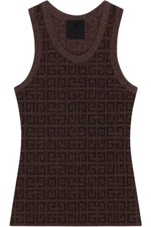 Givenchy Koszulki, Kobieta, brązowy, S, Top z greckim wzorem klucza