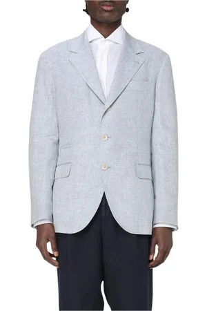 Brunello Cucinelli Kurtki, Mężczyzna, Niebieski, 2XL, Klasyczny lniany blezer