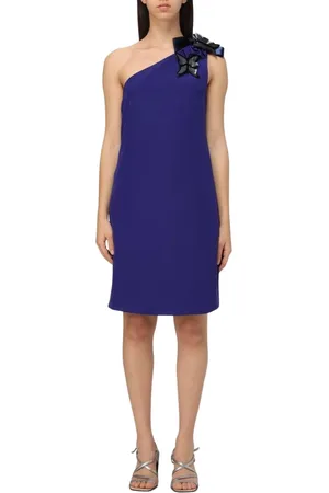 Emporio Armani Sukienki, Kobieta, Niebieski, XS, Czarna Sukienka z Ozdobami na Jedno Ramie