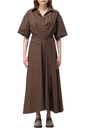Brunello Cucinelli Sukienki, Kobieta, brązowy, L, Elegancka Beżowa Sukienka z Paskiem
