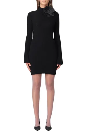 BLUMARINE Sukienki, Kobieta, Czarny, S, Czarna Sukienka Mini z Kwiatowym Detalem