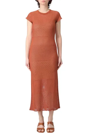 Pinko Sukienki, Kobieta, brązowy, S, Elegancka Sukienka Midi z Falbaną