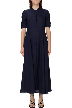 Emporio Armani Sukienki, Kobieta, Niebieski, XS, Niebieska Sukienka Maxi w Stylu Koszuli