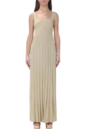 Michael Kors Sukienki, Kobieta, Żółty, M, Złota Plisowana Sukienka Maxi