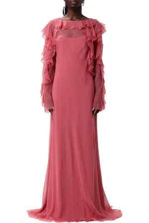 Alberta Ferretti Sukienki, Kobieta, Różowy, S, Szyfon, Elegancka Fioletowa Sukienka Maxi z Falbaną
