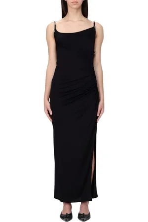 MUGLER Sukienki, Kobieta, Czarny, S, Elegancka Czarna Sukienka Maxi z Rozcięciem
