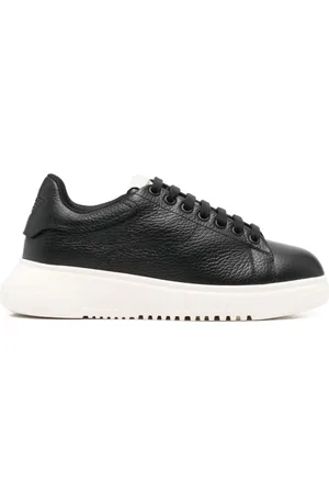 Emporio Armani Buty, Kobieta, Czarny, 38 EU, Czarne Sneakersy z Logo Patch