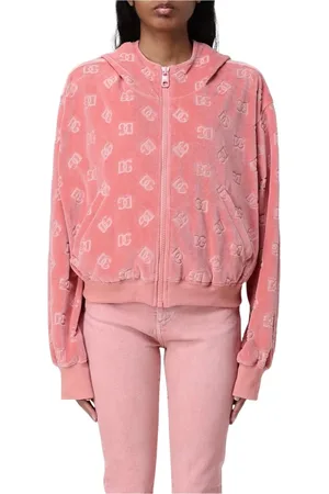Dolce & Gabbana Bluzy, Kobieta, Różowy, M, Bluza z kapturem Velour z logo w kolorze różowym