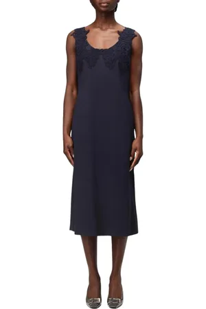 Alberta Ferretti Sukienki, Kobieta, Niebieski, S, Niebieska Koronkowa Sukienka Midi