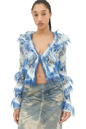 Diesel Swetry, Kobieta, Niebieski, L, Wełna, Fuzzy Knit V-Neck Cardigan