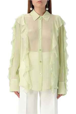 BLUMARINE Bluzki, Kobieta, Zielony, M, Koszula Jedwabna z Falbankami Zielona