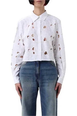 Msgm Bluzki, Kobieta, Biały, XS, Koszula z Kwiatowymi Wycięciami Biała Damska