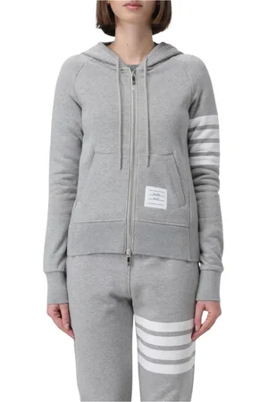 Thom Browne Bluzy, Kobieta, Szary, S, Szara Bluza z Okrągłym Dekoltem i Żebrowanymi Mankietami