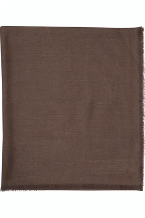 Max Mara Akcesoria, Kobieta, brązowy, ONE SIZE, Wełniany i Jedwabny Szal z Frędzlami