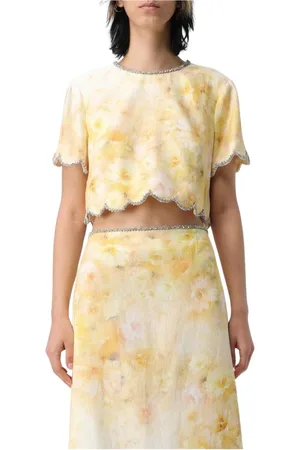 Serafini Bluzki, Kobieta, Beżowy, M, Kwiatowy Crop Top
