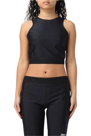 VERSACE Koszulki, Kobieta, Czarny, 3XS, Czarna Koszulka Bez Rękawów Stylowa Elegancka
