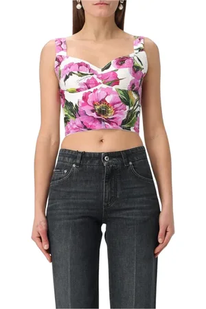 Dolce & Gabbana Koszulki, Kobieta, Wielobarwność, S, Fioletowy Kwiatowy Top bez Rękawów