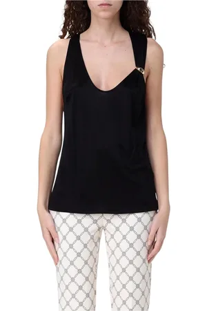 Elisabetta Franchi Koszulki, Kobieta, Czarny, XL, Biała Zasłoniona Bezrękawnik
