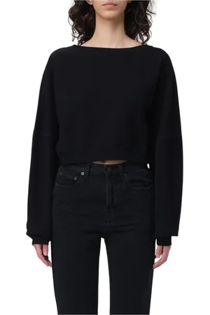 Saint Laurent Bluzy, Kobieta, Czarny, M, Czarny Sweter z Dekoltem w Kształcie Łodzi