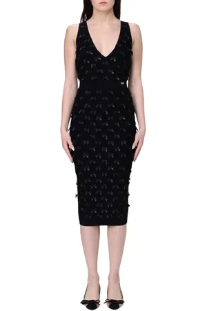 Elisabetta Franchi Sukienki, Kobieta, Czarny, S, Elegancka Sukienka Midi z Dekoltem V