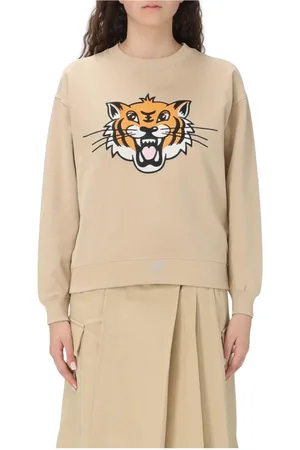 Kenzo Bluzy, Kobieta, Beżowy, XL, Bluza z Grafiką Tygrysa
