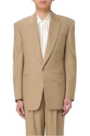 Saint Laurent Garnitury, Mężczyzna, brązowy, XL, Karmelowa Dopasowana Marynarka