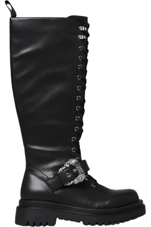 VERSACE Buty, Kobieta, Czarny, 36 EU, Luksusowe Skórzane Botki