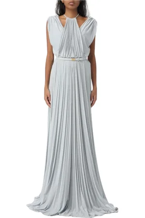 Elisabetta Franchi Sukienki, Kobieta, Niebieski, XL, Niebieska Sukienka Maxi z Dekoltem Halter