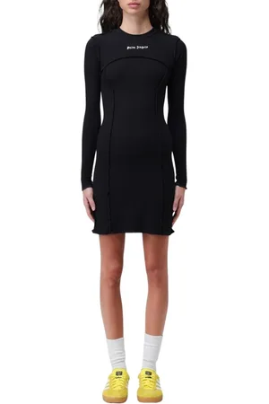 Palm Angels Sukienki, Kobieta, Czarny, S, Elegant Ribbed Mini Dress