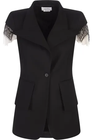 Alexander McQueen Kurtki, Kobieta, Czarny, S, Czarny płaszcz z guzikami i kieszeniami