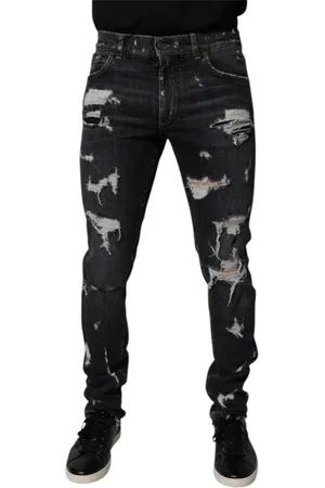 Dolce & Gabbana Jeansy, Mężczyzna, Czarny, M, Denim, Czarne Podarte Skinny Jeansyy