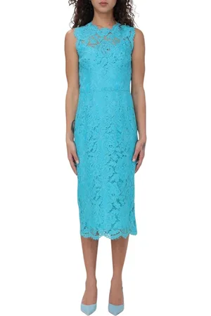 Dolce & Gabbana Sukienki, Kobieta, Niebieski, L, Niebieska Koronkowa Sukienka Midi