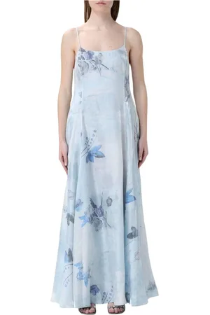 Emporio Armani Sukienki, Kobieta, Niebieski, M, Niebieska Kwiatowa Sukienka Maxi
