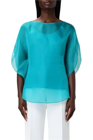 GIANLUCA CAPANNOLO Bluzki, Kobieta, Zielony, L, Teal Boat Neck Blouse