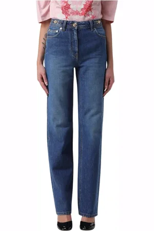 VERSACE Jeansy, Kobieta, Niebieski, W28, Niebieskie High Waisted Jeansy o prostym krojuy