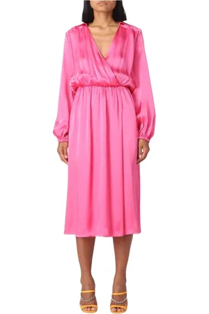 SEMICOUTURE Sukienki, Kobieta, Różowy, 2XL, Elegancka Sukienka Midi z Długim Rękawem