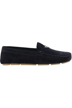 Prada Buty, Mężczyzna, Niebieski, 39 EU, Zamsz, Mokasynyy zamszowe z ikonicznym detalem