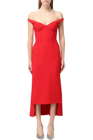 DAVID KOMA Sukienki, Kobieta, Czerwony, S, Czerwona Sukienka Crepe Midi