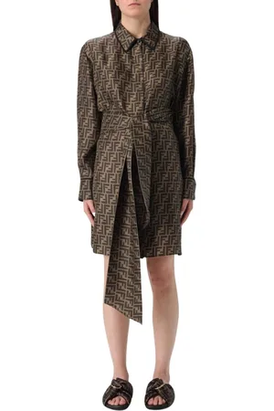 Fendi Sukienki, Kobieta, brązowy, S, Elegancka Sukienka z Paskiem