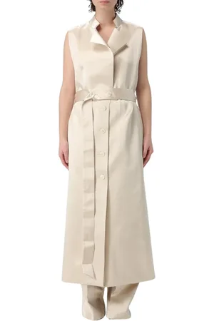 Serafini Sukienki, Kobieta, Beżowy, S, Elegancka Iworyjna Sukienka Maxi z Satyny