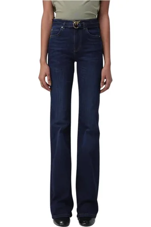 Pinko Jeansy, Kobieta, Niebieski, W31, Denim, Jeansyy z Rozszerzanymi Nogawkami i Paskiem z Logo