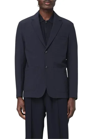 Emporio Armani Kurtki, Mężczyzna, Niebieski, S, Granatowy Bawełniany Blezer z Kieszeniami