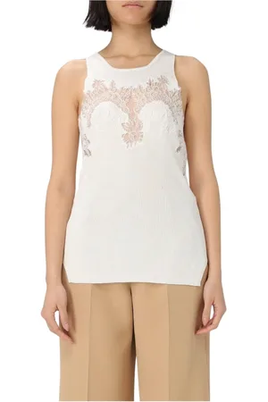 ERMANNO SCERVINO Koszulki, Kobieta, Biały, S, Koronkowy Dżersejowy Top