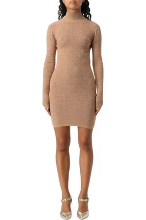 Elisabetta Franchi Sukienki, Kobieta, brązowy, L, Elegancka Geometryczna Dzianinowa Mini Sukienka