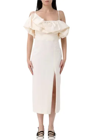HANITA Sukienki, Kobieta, Beżowy, XS, Elegancka Falbana Midi Sukienka