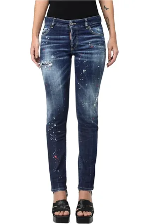 Dsquared2 Jeansy, Kobieta, Niebieski, M, Denim, Jeansyy z Plamami Farby dla Kobiet