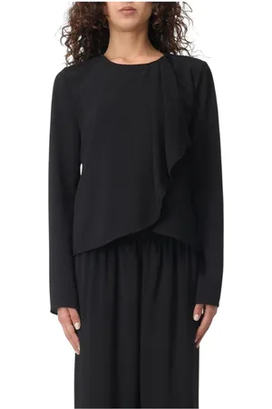 Emporio Armani Koszulki, Kobieta, Czarny, L, Czarna Falbana Top