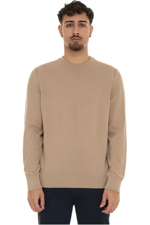 HUGO BOSS Swetry, Mężczyzna, Beżowy, M, Teksturowany Sweter z bawełny z okrągłym dekoltem