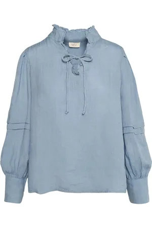Hest Bluzki, Kobieta, Niebieski, 2XL, Denim, Faded Denim Linowa Bluzka Stylowa